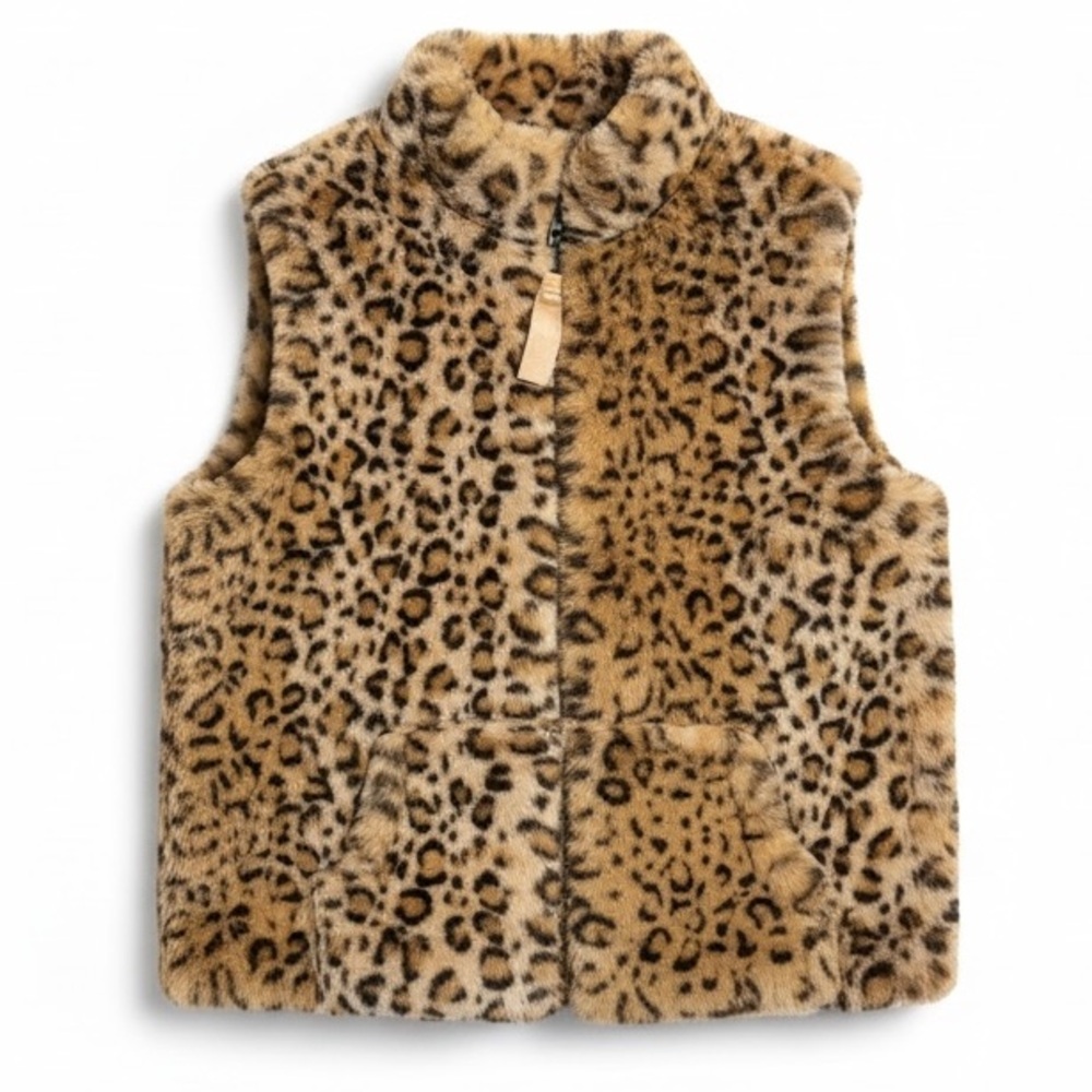 American-Widgeon Faux Fur Vest Leopard Print Little Girls Size 12
